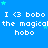 Blue background with repeated white text and light blue stars, featuring 'I <3 bobo' above 'the magical' above 'hobo', all in pixelated font.