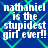Blue background with green diamond lattice pattern and white pixelated text reading "nathaniel is the stupidest girl ever!!" in four identical quadrants.