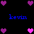 Pixelated icon with blue text 'kevin' repeated four times on black background, surrounded by pink and purple heart shapes.