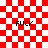 Red and white checkered background with four instances of the word 'FUCK' in black pixelated text, two static and two animated as expanding patterns