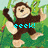 Pixelated monkey with brown fur and light skin stands in a green background, arms raised, mouth open showing teeth, wearing no clothing.