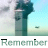 Animated contact sheet showing a 7-frame sequence of the World Trade Center towers with smoke, accompanied by repeated "Remember" text in green and black.