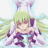 Pixelated 48x48 static icon of a green-haired anime character with purple accents, light skin tone, and closed eyes in a neutral expression against a white background.