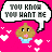 Pixel art buddy icon featuring two identical poop-shaped characters with blue shirts and pink mouths, each in a speech bubble saying "YOU KNOW YOU WANT ME" against a bright pink background with white heart shapes.