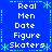 Blue background with white pixelated text arranged in a , bordered by cyan decorative elements including stars and dashed lines