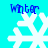 Four white snowflakes on cyan background with blue 'Winter' text above each, showing pixelated animation variations across frames.