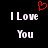 Black background with white pixelated text "I Love You" and a red pixelated heart symbol above the left text block.