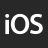 Pixelated white text 'iOS' on a solid dark gray background with no additional visual elements.