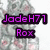 Pixelated image with purple text on black backgrounds over a blurred floral-patterned backdrop.