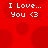 Red background with four identical pixelated text blocks reading 'I Love... You <3' arranged in a