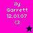 Pixelated text displays 'ily Garrett 12.01.07 <3' on four distinct background colors with a star symbol changing from black to pink.