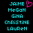 Pixelated cyan text list of names with a pink heart symbol on a black background, displayed in two