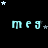 Pixelated cyan text 'meg' repeats across a black background with scattered white and gray stars, transitioning from larger to smaller lettering.