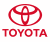 Red Toyota logo with oval outline and three interlocking ovals above the word TOYOTA in red capital letters on white background.