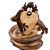 Animated cartoon character with brown fur and white face, spinning in a tornado-like motion with arms outstretched and eyes closed.