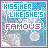 Pixelated icon with blue background showing text 'KISS HER LIKE SHE'S FAMOUS' and two white circular shapes resembling snowflakes or bubbles.