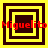 Four square display alternating yellow and dark brown concentric squares with red text reading "Miguelito" overlaid on each