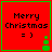 Red square with green border displays "Merry Christmas = )" text and a small green snowman icon in the bottom-right corner.