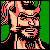Pixelated static icon of a character with pinkish skin, black hair, and green background elements rendered in 8-bit style.