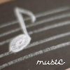 A white eighth note on a five-line musical staff with the word 'music' in pixelated text below, all on a dark background.