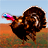A pixelated turkey with brown feathers, a red wattle, and an orange beak stands on a grassy field under a light blue sky.