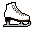 A white ice skate icon on a gray background with scattered black and white pixel noise across the image.