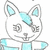 A cartoon cat with light blue and white coloring winks and shifts its body position across frames.