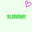 A static image with a light green background features a pink pixelated heart symbol above two identical green pixelated 'summer' texts.