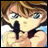 A 48x48 pixel animated contact sheet showing two frames of an anime-style character with brown hair and blue eyes holding a black microphone, next to text reading "Anime IM" and "COM" on a black background.