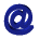Blue @ symbol icon in various 3D rotations and orientations, displayed as a of static frames with no visible animation