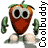 Animated contact sheet of a strawberry-shaped cartoon character with green stem, white eyes, and beige feet performing walking motion across 8 frames in a 3x3 grid layout.