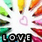 A static icon with a white background featuring a central pink heart and colorful pixelated shapes surrounding it, with the word 'LOVE' in bold black and white text at the bottom.