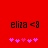 Red background with black text 'eliza <8' and five pink heart symbols below, where the third heart is darker than the others.
