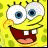 Yellow cartoon character with large blue eyes, wide red mouth showing two front teeth, pixelated texture on yellow porous body.