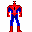 Pixelated Spider-Man icon in red and blue costume with black webbing, shown across multiple poses including standing, swinging, and crouching on white background.