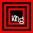 Four red and black square frames with white text 'King' inside, arranged in a on a solid red background