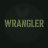 Pixelated green text reading "WRANGLER" on a dark circular background with faint lighter gradient.