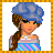 A 48x48 pixel animated buddy icon featuring a cartoon woman with blue headscarf and striped dress on the left, transitioning to text "2 cute 4 u" on a blue background on the right.