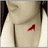 A person's neck and shoulder area with a red arrow tattoo, transitioning to a close-up of the same tattoo on skin.