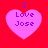 Four identical pink hearts on red background with blue text "I Love Jose" inside each heart.