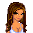 Pixelated cartoon woman with brown hair and blue dress, standing in four showing motion of arms and legs