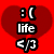 A red background with a heart shape contains a sad face emoticon and the word 'life', while a blue sky background shows a cross with text 'wwjd? mmhm...'.