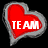 Red heart-shaped icons with silver outlines displaying text and symbols on a black background.