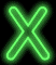 Green neon X symbol with glowing outline on black background, transitioning from bright to dim state.