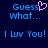 Blue pixelated text on dark blue background with pink heart symbol replacing 's' in 'Guess', repeated twice.