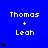 Blue background with repeated 'Thomas + Leah' text and varying black star counts per