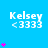 Blue background with repeated white text 'Kelsey <3333' and pink star icons in varying quantities per section.