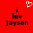 Red background with black text reading 'i luv jayson' and a white pixelated heart above the left instance of 'i'.