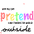 Pixelated text 'pretend' in rainbow gradient letters, with smaller gray and black pixel art elements above and below.