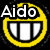 Yellow smiley face with white teeth and black outlines, displaying text fragments 'Aido', 'is', and 'cool' across three